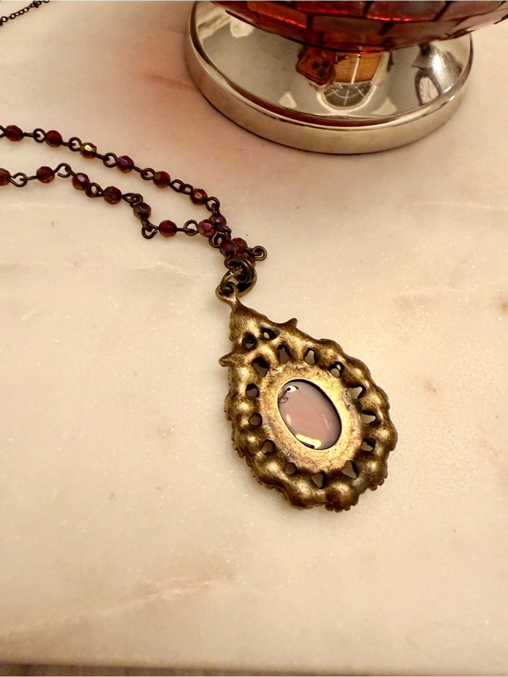 Vintage Avon Purple Rhinestone Filigree Statement Pendant Necklace - Picture 5 of 9